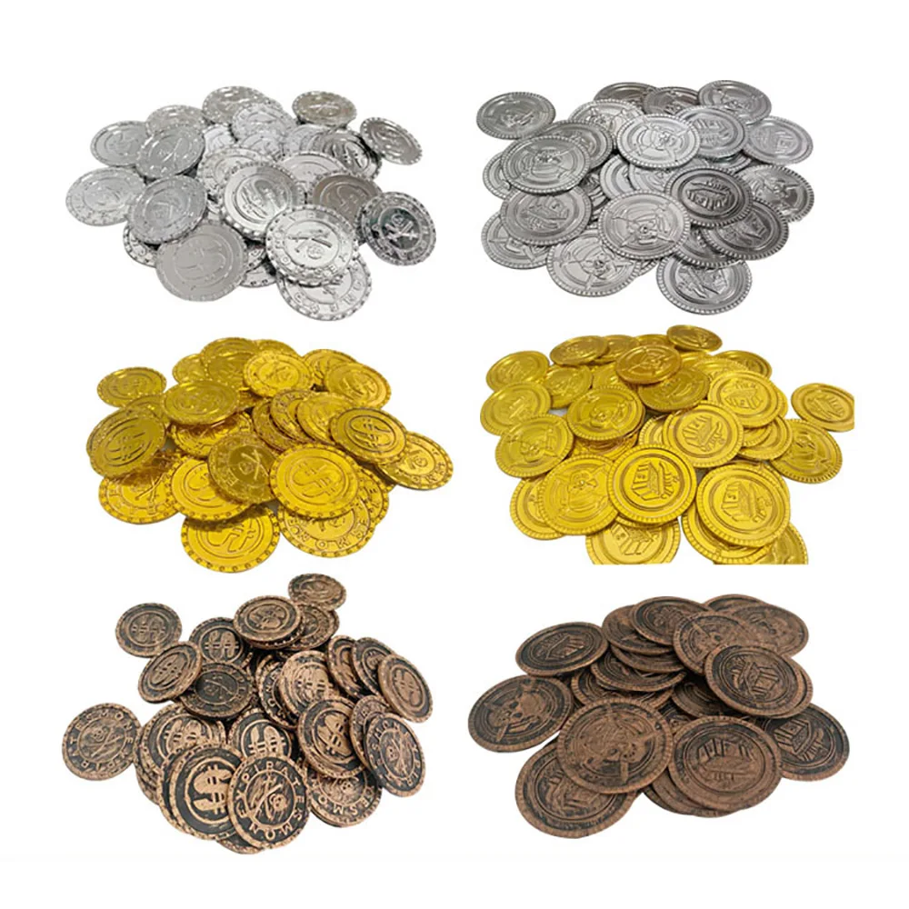 Arcade Game Coin - 100/200 SZTUK Plastikowa piracka złota srebrna